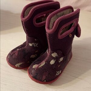 Bogs Kids Purple Boots with Farm Pattern